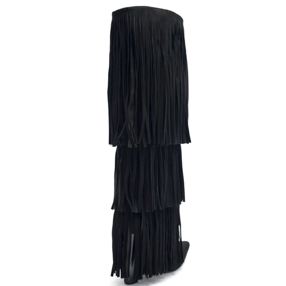 Zara FRINGED HEELED LEATHER KNEE HIGH BOOTS bloggers favorite - Picture 5 of 12